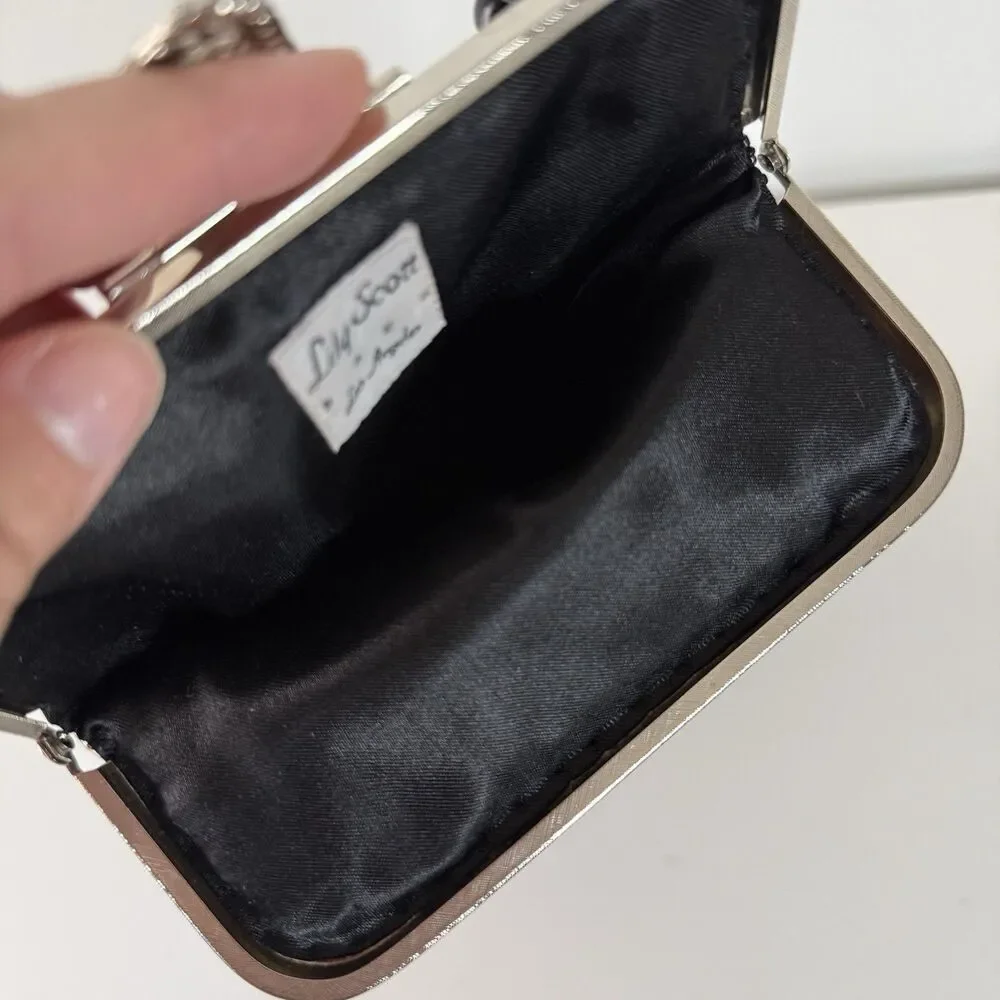 Vintage Lily Scott Peacock Black Evening Bag W/ Sequin Beads & Embroidery